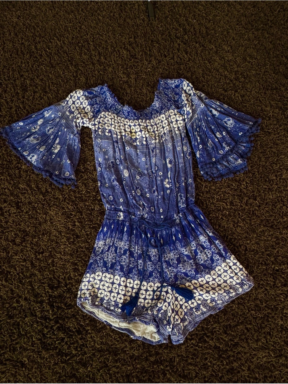 Blue Floral Smocked Kids Romper